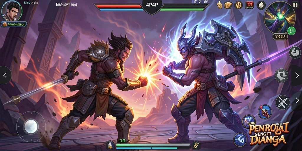 Tangkapan layar gameplay 4P4P yang menampilkan pertarungan intens dan karakter menarik.