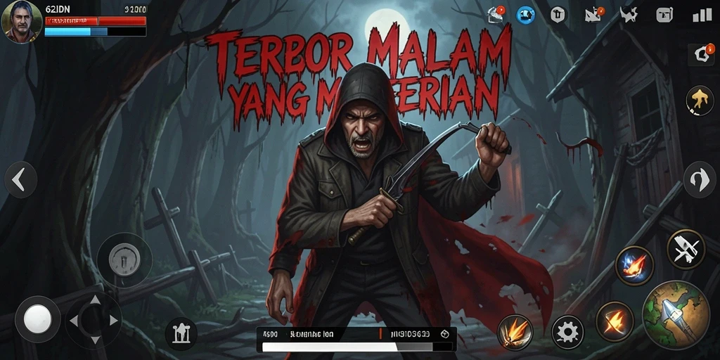 Gameplay seram dengan suasana mencekam dan karakter menakutkan.