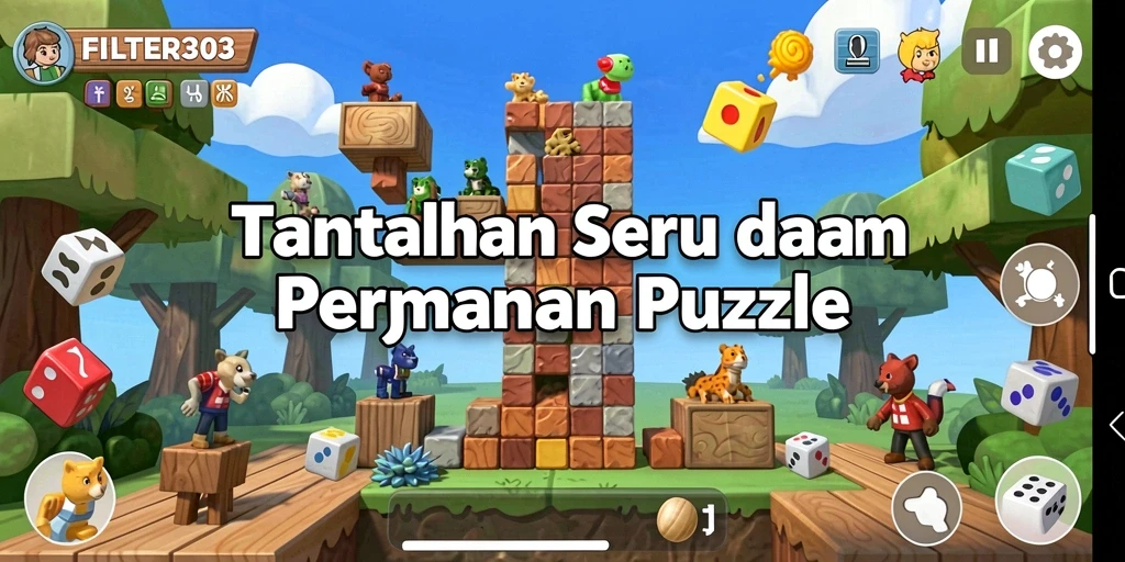 Screenshot utama FILTER303 menampilkan gameplay Puzzle yang mendebarkan dan penuh warna.