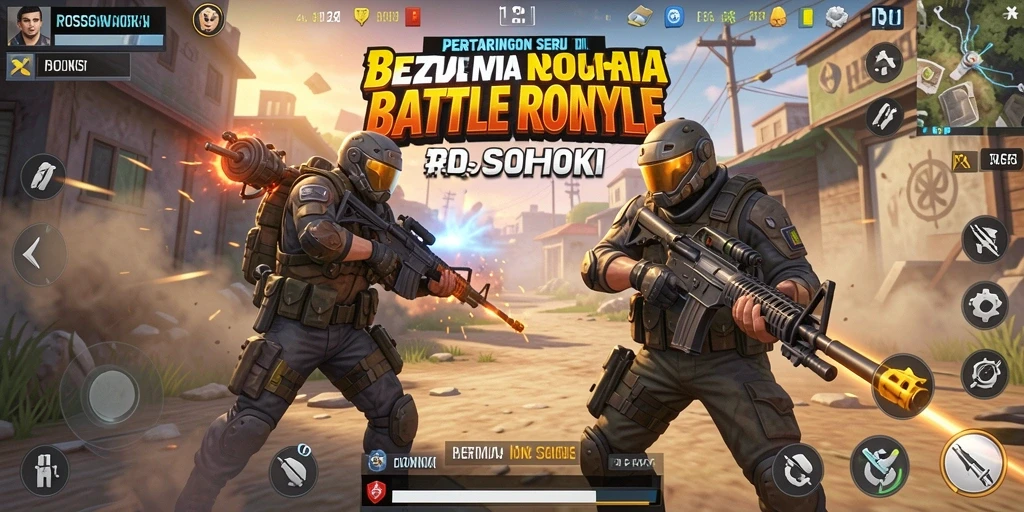 Tangkapan layar gameplay ROSOHOKI menampilkan aksi seru Battle Royale.