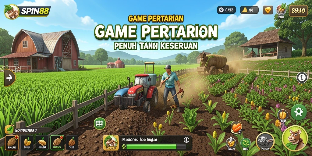 Screenshot gameplay <strong>SPIN88</strong> yang menunjukkan aktivitas pertanian yang seru.